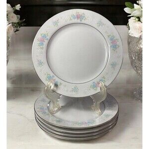 China Garden PRESTIGE Bread & Butter Plates Set Of 5 Floral Print Silver Trim